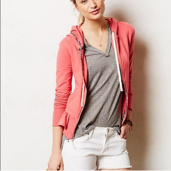 ANTHROPOLOGIE label SATURDAY SUNDAY coral hoodie Sz M - Picture 1 of 16